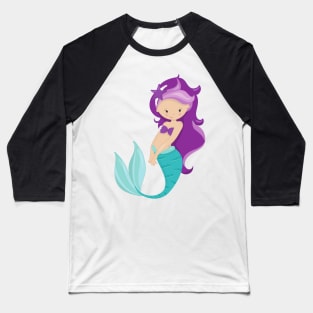 Cute Mermaid, Little Mermaid, Purple Hair, Star Baseball T-Shirt